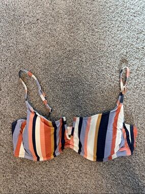 Roxy Striped Bikini Top in Navy, Coral, Yellow, Cream